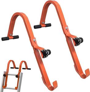 lot 24369 image: Roof Ladder Hook, 2 Pack Ladder Stabilizer, Heavy Duty Steel 500 Lbs Weight Ratin, Roof Ridge Extension with Wheel for Safe and Easy Access