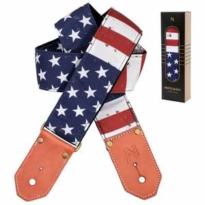lot 24373 image: Nefelibata Guitar Strap Cotton with Thicked First Layer Vegetable Tanned Cowhide Leather Ends for Acoustic, Bass, Electric Guitar, Gift for Your Love Guitarists