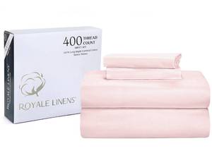 lot 24378 image: ROYALE LINENS 400 Thread Count 100% American Grown Cotton 4 Piece Sateen Full Sheet Set - 1 Fitted, 1 Flat Sheet, 2 Pillow case - Pink Bedsheet Set - Cooling Cotton Sheets - (Full, Kyoto Blush)
