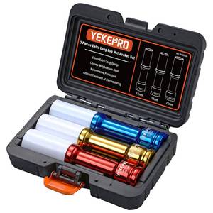 lot 24380 image: YEKEPRO Lug Nut Socket Set 12 Drive Impact Tools, Non-marring & Thin Wall Lug Nut Socket Set, Extra Long 150mm Deep Socket for Wheel Lug Nut Remover, 3pcs Metric Sizes 17 19 21mm, 6 Point, W12003A