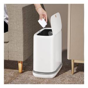 lot 24385 image: MOPALL Bathroom Trash Can with Lid - Vacuum Adsorption 3 Gallon Slim Garbage Can with Press-Top Lid, Waterproof Trash Bin White Plastic Small Waste Basket for Bathroom, Office, Bedroom, Living Room