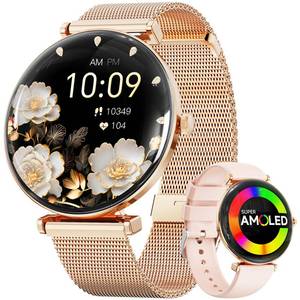 lot 24390 image: Hwagol Smart WatchCallMetal Slim Android iPhone Compatible,1.43 Micro-Spherical AMOLED Smart Watches for Women,Fitness Tracker PedometerSleepHeart Rate Monitor(20mm Strap2) - Retail $94.67