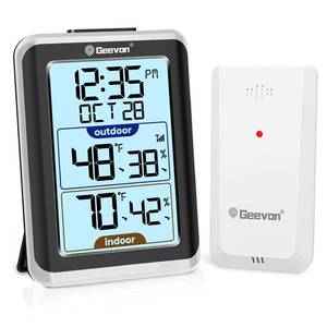 lot 24408 image: GEEVON Indoor Outdoor Thermometer Wireless Digital Hygrometer Temperature and Humidity Gauge with Time, 200ft60m Range Temperature Humidity Sensor (Black)