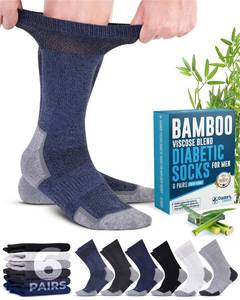 lot 24415 image: Doctors Select Bamboo Viscose Diabetic Socks for Men - 6 Pairs Crew  Diabetic Neuropathy Socks  Black, White, Grey, Dark Grey, Navy, Blue