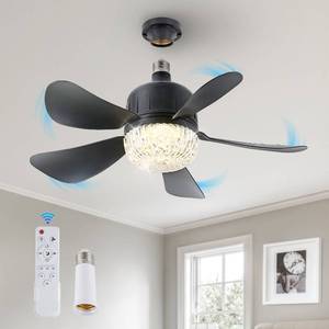 lot 24427 image: 18 Socket Fan Light with Remote, Dimmable LED Ceiling Fans with Lights, Screw in Socekt Fans and 1 Socket Extender, 3 Colors 3000K-6500K, Replacement Light Bulb Fan for Kitchen Garage Bedroom, Black
