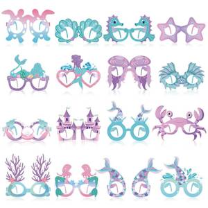 lot 24439 image: Harrycle 16 Pcs Mermaid Party Decoration Paper Glasses Under the Sea Photo Booth Props for Summer Birthday Baby Shower Favors