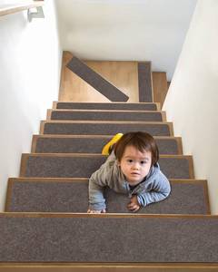 lot 24440 image: Pretigo Non-Slip Carpet Stair Tread Rugs (14 Pack) Non-Skid Safety Mat Runner for Indoor Wooden & Tile Steps - Provide Protection - Easy Removal, Slip Resistant for Kids, Elders & Dogs (6x30, Grey)