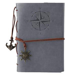 lot 24455 image: MALEDEN Vintage Refillable Notebook, Premium PU Leather Classic Embossed Travel Journal Diary with Blank Pages and Retro Pendants (Grey)