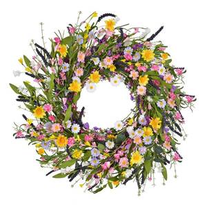 lot 24459 image: LSKYTOP 24Inch Door Wreath with Artificial Colorful Wildflower Flower Spring Summer Wreath for Front Door Home Decor