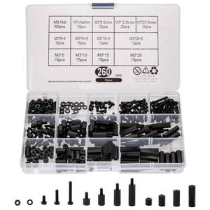 lot 24463 image: wugongshan 260 Pcs M3 Male Female Nylon Hex Spacer Standoffs Screws Nuts, Nylon Hex Threaded Pillar Spacer Standoffs Screws Nuts Assortment Kit for PCB Motherboard Circuit Board - Black
