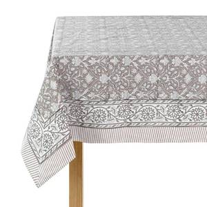 lot 24479 image: Ridhi Taupe 72 x 140 Inches Rectangular Cotton Washable Tablecloth, Hand Block Print Floral, for Kitchen, Dining, Spring, Easter, Wedding, Birthday, Bridal - Retail $110.33