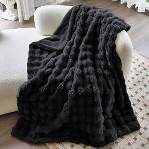 lot 24480 image: Moenchy Faux Fur Black Throw Blanket for Couch - Super Soft Heavy Flufyy Thick Bubble Throw Blankets for Bed Bedroom Living Room Farmhouse Sofa Chair Fall Winter Warm, 50x60 Inch