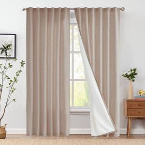 lot 24494 image: jinchan Linen Curtains 96 Inches Long for Living Room Farmhouse Rod Pocket Back Tab Light Filtering Window Drapes with Lined for Bedroom Taupe 2 Panels