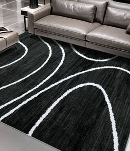 lot 24496 image: YIHOUSE Black Modern Area Rug 5x7,Abstract Rugs for Bedroom,Black and White Geometric Rug 5x7 Washable,Minimalist Wave Carpet, Non Slip Rug for Bedroom - Office