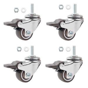 lot 24498 image: Luxinika 1 Inch Caster Wheels with M6 Threaded Stem, Small Swivel Stem Casters Set of 4 with Brakes, TPE Rubber Rolling 15 mm Screw Wheels for Furniture Tiny Shopping Cart Wire Shelving