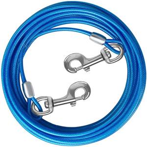 lot 24505 image: HaiYUAN 1015202530 FT Dog Tie Out Cable - Steel Wire Dog Runner with Durable Clips for Outside Lead - Blue - Up to 165 lbs