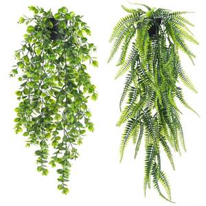 lot 24512 image: Der Rose 2 Pack Fake Hanging Plants Artificial Decor Faux Plants Indoor in Black Pots for Home Bedroom Living Room Decor