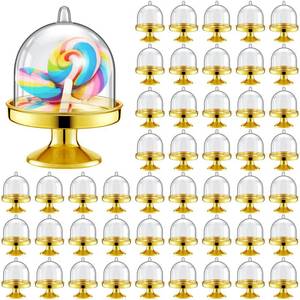 lot 24520 image: Tessco 48 Pieces Mini Plastic Cupcake Stand with Dome Cover Chocolate Candy Round Mini Cake Holder with Lid Dessert Display Holder Candy Box for Dessert(Gold)