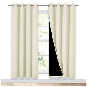 lot 24533 image: NICETOWN Living Room Completely Shaded Draperies, Privacy Protection & Noise Reducing Ring Top Drapes, Black Lined Insulated Window Treatment Curtain Panels (Beige, 2 Pieces, W52 x L72)