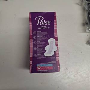 lot 24539 image: Poise Ultra Thin Incontinence & Postpartum Pads with Wings for Bladder Leaks, 5 Drop Maximum Absorbency, Long Length, 20 count Packaging May Vary