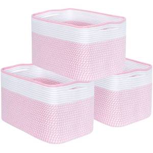 lot 24549 image: MINTWOOD Design 3-Pack Storage Baskets for Shelves, Decorative Baskets for Organizing, Woven Baskets for Storage, Book Basket, Cube Organizer, Cube Storage Bin Box, Closet Organizers, Light Pink
