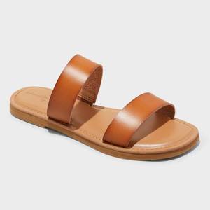 lot 4434 image: Womens Freya Two Band Slide Sandals - Universal Thread� Cognac 9.5 Slip On, Open Square Toe, Cushioned Insole, Medium Width