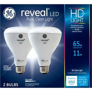 lot 4441 image: GE Reveal HD LED Light Bulbs 65 Watt BR30 Floodlights Medium Base 2pk - Retail $89.78