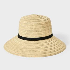 lot 4442 image: Packable Straw Down Brim Bucket Hat - Shade and Shore� Off-White Adjustable Strap, Woven Sun Hat