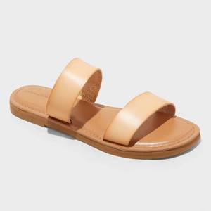 lot 4454 image: Womens Freya Two Band Slide Sandals - Universal Thread� Tan 12 Slip On, Contoured Footbed, Cushioned Insole