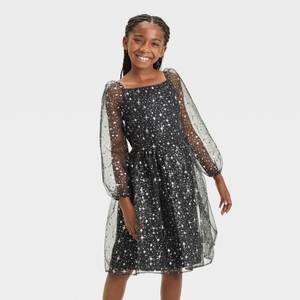 lot 4468 image: Girls FAO Schwarz Metallic Mesh Dress - Black XL