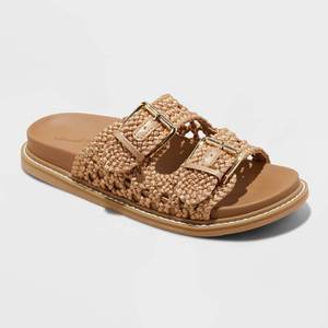 lot 4472 image: Womens Kylie Woven Two Band Footbed Sandals - Universal Thread� Tan 8 Slip-On, Open Toe, Medium Width