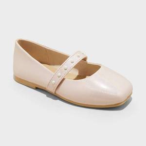 lot 4475 image: Toddler Girls Elle Pearl Strap Ballet Flats - Cat and Jack� 11T Memory Foam, Slip On, Flexible Outsole