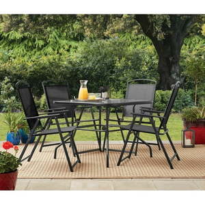 lot 5432 image: Mainstays Albany Lane 5-Piece Dining Set Black Outdoor Living - Retail $97
