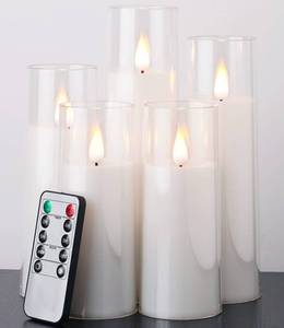 lot 6013 image: Amagic Pure White Flameless Candles, Battery Operated Candles, Acrylic Flickering LED Pillar Candles with Remote Control and Timer, 3D Wick, Yellow and Blue Glow, D2.2 xH5 5in 6in 7in 8in, Set of 5