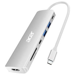 lot 6452 image: Acer USB C Dock, 7 in 1 USB C to HDMI Hub, 2 USB 3.1 GEN1 and 5Gbps Type-C Data Port, 4K HDMI Port, PD 100W Charging, SD Card Reader, for iPad Pro MacBook Pro Acer Laptops and More (Silver)