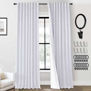 lot 6460 image: PANELSBURG 132 Inch Curtains 52 Inch Wide 2 Panels Set White Linen Blackout Room Darkening 11FT Tall Curtains for Living Room