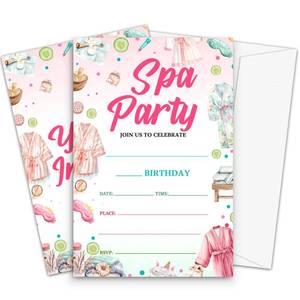 lot 6462 image: Fbitey Spa Party Birthday Invitation, 4in x 6in Pamper Party Birthday Invites with Envelopes, 20 Sets Glam Party Birthday Supplies, Any Age Birthday Party Invite -A08