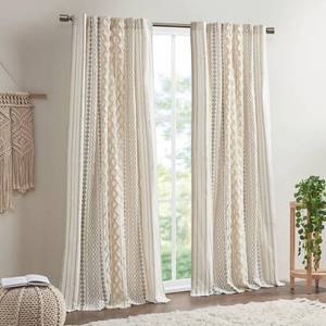 lot 6469 image: INKIVY Imani 100percent Cotton SINGLE PANEL Curtain Tufted Chenille Stripe Geometric Print Mid-Century Look Rod Pocket Top Drape for Living Room, Privacy Window Treatment for Bedroom, 50in x 84in, Ivory