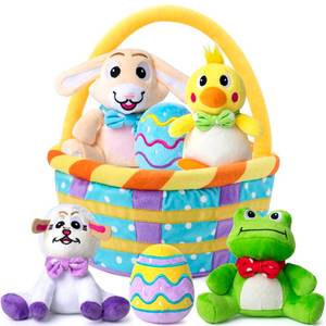 lot 6483 image: JOYIN 7 PCS Basket for Easter Stuffed Plush Playset for Baby Kids Party Favor, Easter Eggs Hunt, Basket Stuffers Fillers, Party Supplies Decorations