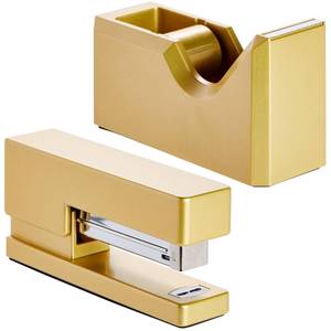 lot 6484 image: Paper Junkie 2 Piece Matte Gold Stapler and Tape Dispenser Set for Home Office Decor, Classroom Supplies, Desk Accessories for Dorm Room, Students, Teachers, Office Organization - Gold Tape Dispenser