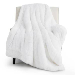 lot 9458 image: Bedsure Fuzzy Sherpa Faux Fur Twin Blanket White Cozy Gifts for Women Men, Soft Fleece Plush Warm Minky Thick Blanket Twin Size for Bed, Couch, Room Decor Dorm Essentials White Decor Gifts, 60x80