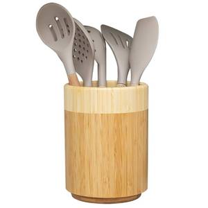 lot 9462 image: Samma Bamboo Kitchen Utensil Holder - Space-saving Countertop Utensil Organizer - Rotating Wooden Utensil Crock