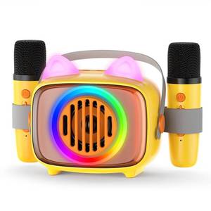 lot 9465 image: BIGASUO Karaoke Machine for Kids, Mini Portable Bluetooth Speaker with 2 Wireless Microphones and LED Lights, Kids Toys Ideal Gifts for Girls and Boys Birthday Home Party