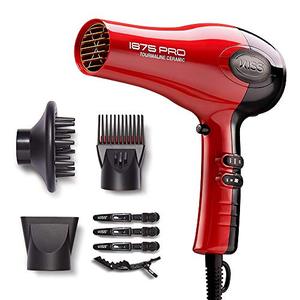 lot 9466 image: KISS 1875 Watt Pro Tourmaline Ceramic Hair Dryer, 3 Heat Settings, 2 Speed Slide Switch, Cool Shot Button, 2 Detangler Combs, 1 Concentrator, 1 Diffuser, Removable Filter Cap and 4 Sectioning Clips