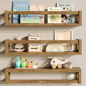 lot 9470 image: TidyCorner Upgraded Thick Floating Shelves - Multi-Use Wall-Mounted Bookshelves for Kids and Nursery, Ideal for Books, Toys, Spice Rack, Decor - Walnut Brown