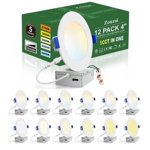 lot 9471 image: zouzai 12 Pack 4 Inch 5CCT Ultra-Thin LED Recessed Ceiling Light with Junction Box, 2700K3000K3500K4000K5000K Selectable, 9W Eqv 80W, Dimmable, led can Lights - ETL and Energy Star Certified