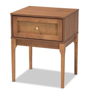 lot 1383 image: Baxton Studio Ramiel Ash Walnut Finished Wood and Rattan 1-Drawer Nightstand - Retail $112.58