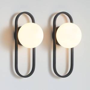 lot 1401 image: Bektas Wall Sconces, Set of 2, Matte Black, Modern Light Fixture with White Globe Glass Shade, Wall Lighting for Living Room, Bedrooms - Retail $77.55