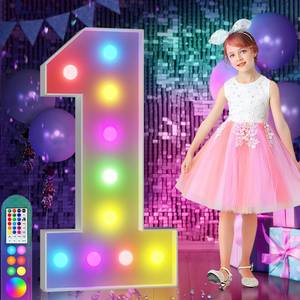 lot 1404 image: imprsv 4FT Colorful Marquee Numbers,18 Colors Number 1 with Remote, Light Up Numbers Sign for 1st Birthday Decorations Anniversary Party Decor, Pre-Cut Foam Board Kit, Mosaic Sign for Balloon