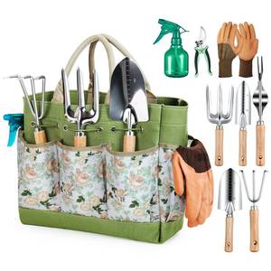 lot 1413 image: Grenebo Gardening Tools 9-Piece Heavy Duty Gardening Hand Tools with Fashion and Durable Garden Tools Organizer Handbag,Rust-Proof Garden Tool Set, Ideal Gardening Gifts for Women
